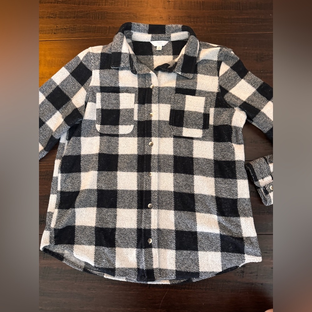 Black and White Fleece Checkered Shirt